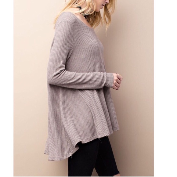 Long sleeve waffle knit flyaway tunic top - Picture 2 of 3