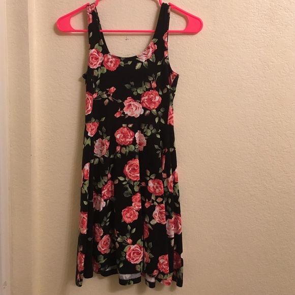Black Floral Print Forever 21 Skater Dress