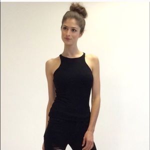 High neck scoop tank, black