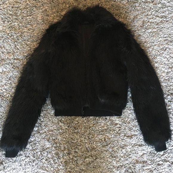 Faux fur black fitted jacket