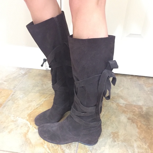 Brown genuine leather (suede) wedge boot