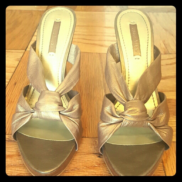 Nine West metallic dark gold mules