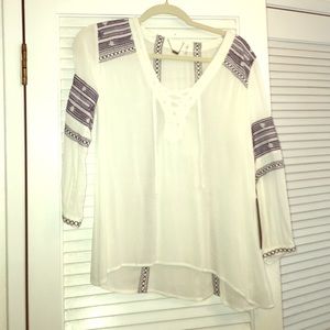 White lightweight top with Blue embroidery