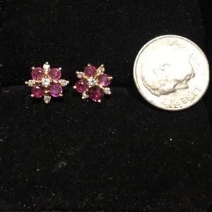 Ruby and Diamond 14kt Gold Pierced Earrings