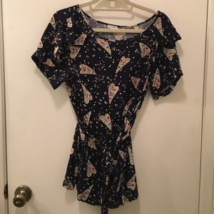 Anthropologie navy blouse with waist tie