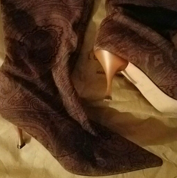 Suede Paisley print brown boots - Picture 4 of 4