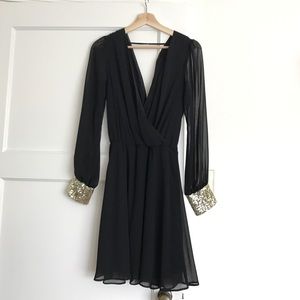 ASOS Gold Sequin Cuff Black Wrap Dress - US 6
