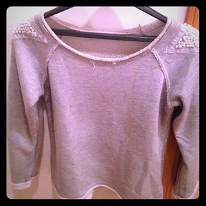 Gray sweatshirt with pearl shoulder detailing