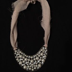 Gorgeous Bib Necklace with Tulle Neck Tie.
