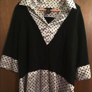 Lane Bryant satin sweater polka dot 2fer top 18/20