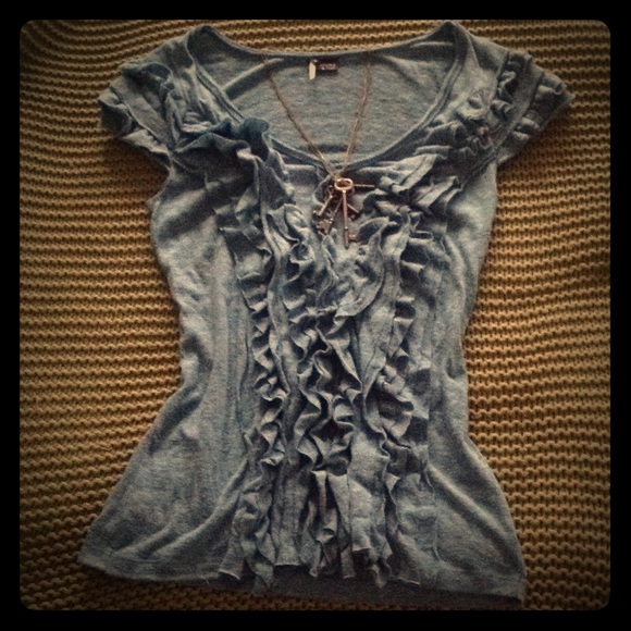 Heathered blue cotton blouse.