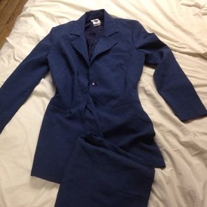 Petite 3 sensible navy blue pantsuit.