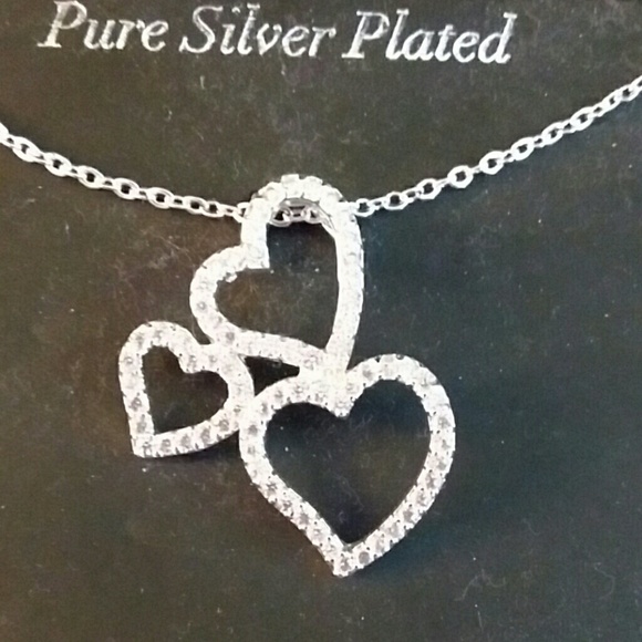 Triple heart pure silver plated necklace - Picture 2 of 4