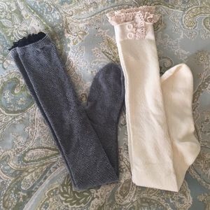 (2) Boot Socks- Gray/Lace & Cream w/Lace&Buttons
