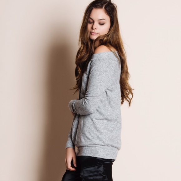 1DAYSALE Off Shoulder Soft Fuzzy Sweater Top - Picture 2 of 3