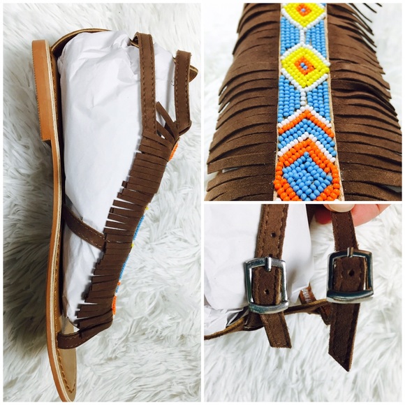 Coconuts x Matisse Brown Fringe Suede Beaded Boho Sandals Size 7 NEW - Picture 4 of 4