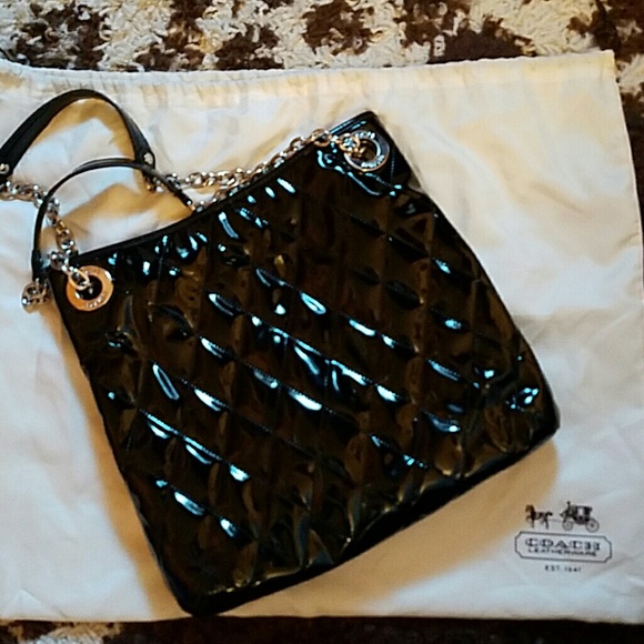 Sold 😢SUPER LUX!!! COACH LIQUID GLOSS SLIM TOTE - Picture 3 of 8