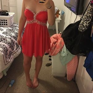 Strapless "watermelon" colored dress