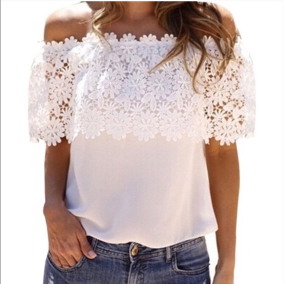 Off the shoulder white crochet lace top