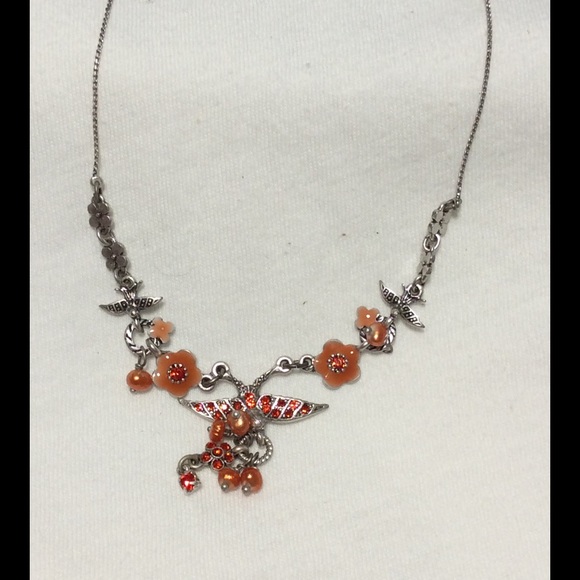 Orange silver birds necklace pilgrim new
