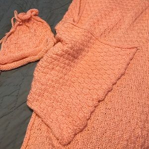 Hand knitted Shaw and drawstring hat