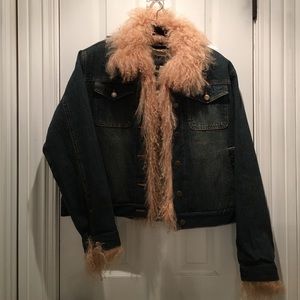 Damselle denim jacket with alpaca fur trim