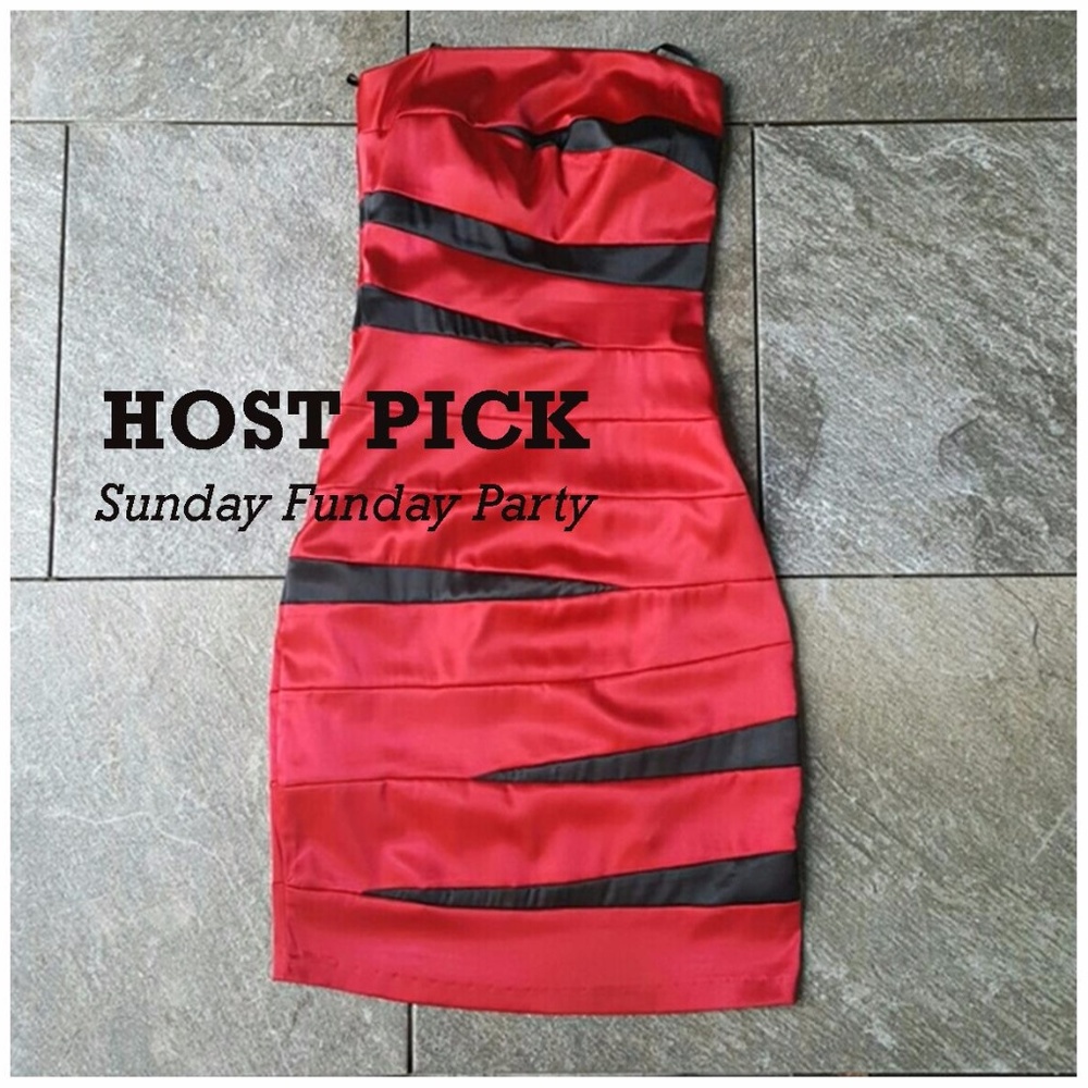 B Darlin Red and Black Strapless Mini Dress