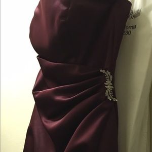 Strapless Satin Gown w/Side Drape and Brooch