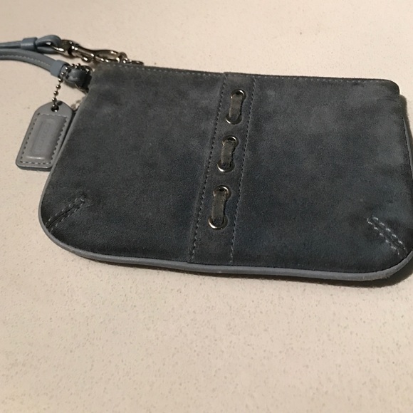 light blue suede coach wristlet