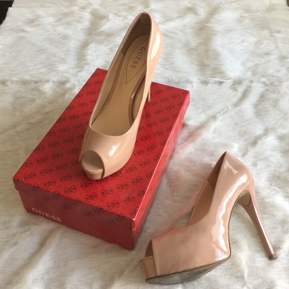 Guess Shoes - EUC Guess Patent Leather Blush Peep Toe Heels