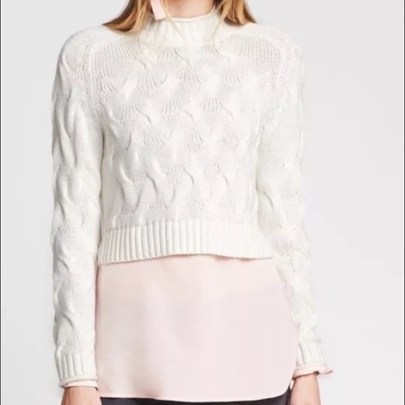 white cropped cable knit sweater
