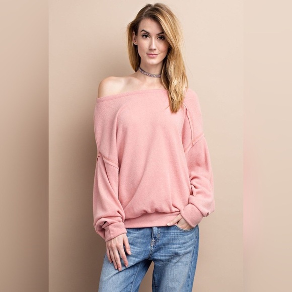 Coral Slouchy Pullover Sweater - Picture 1 of 4