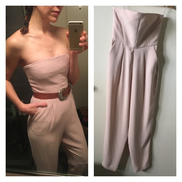 Pale pink strapless topshop jumpsuit