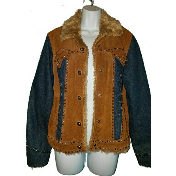 Cripple Creek Denim and Leather Studded Jacket