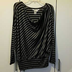 Black and gray striped dolman sleeve top