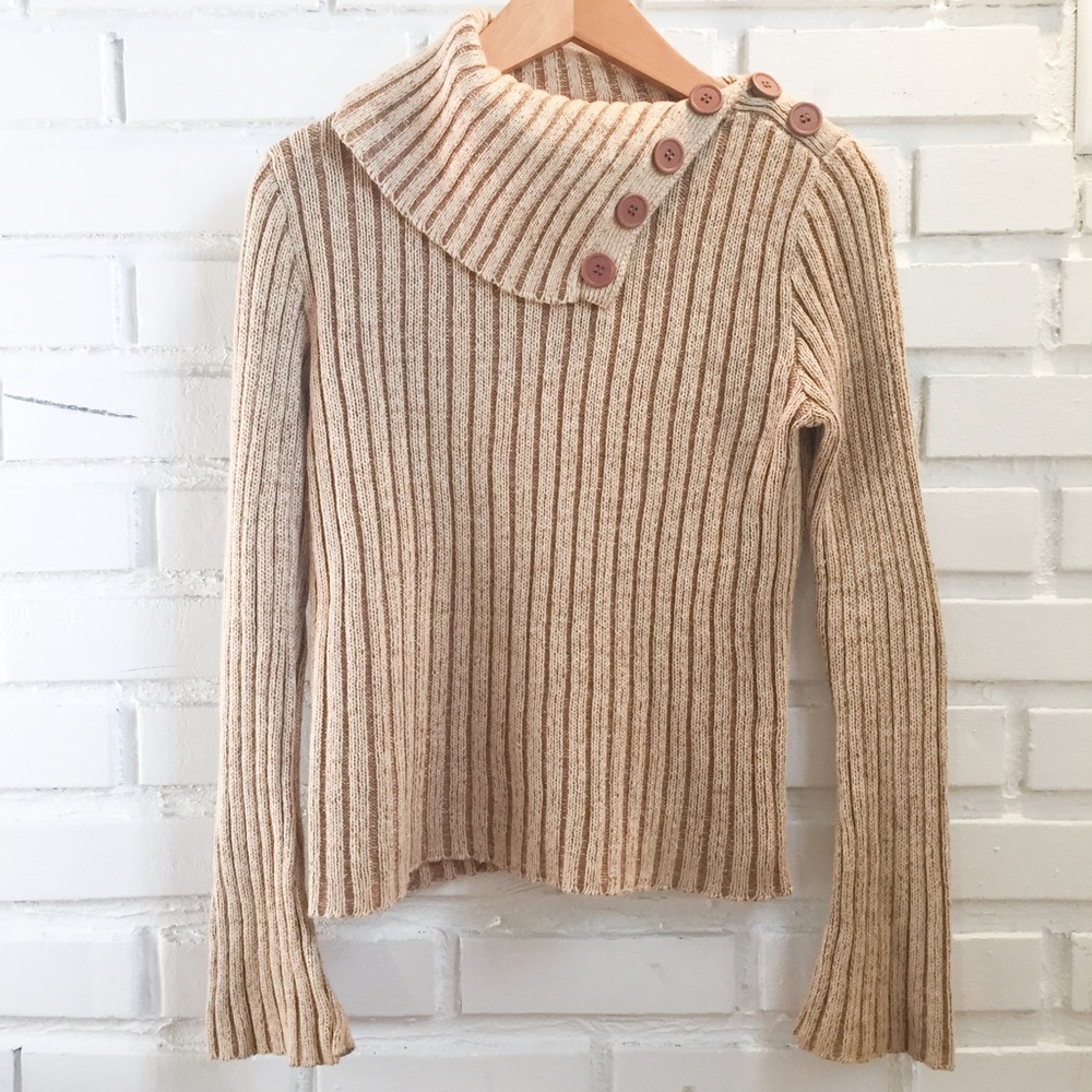 Button cowl neck sweater
