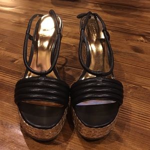 Coach Black/Gold Wedges Size 6.5