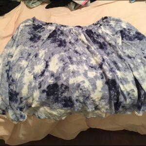 Blue and White Tie Dye Off The Shoulder Shirt