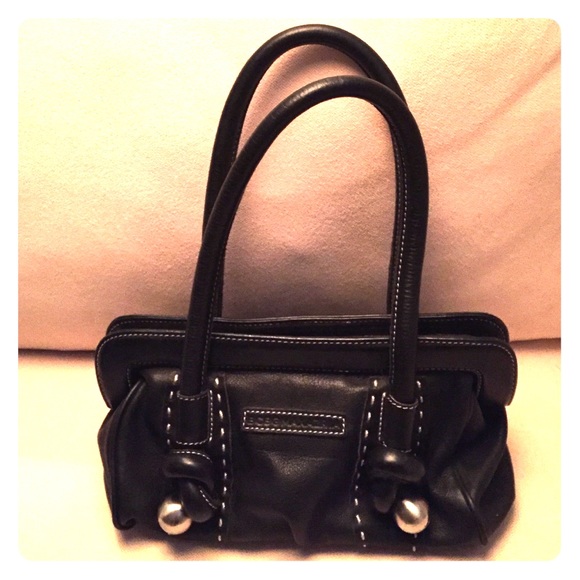 BCBG black leather handbag. Nice detail.