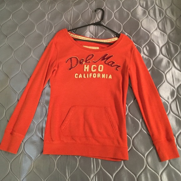 Orange Hollister Crew Neck Pullover