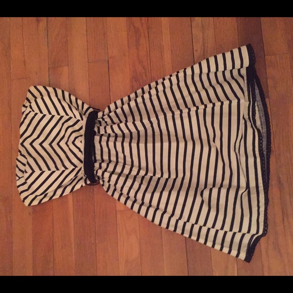 Black and White Striped Strapless Dress