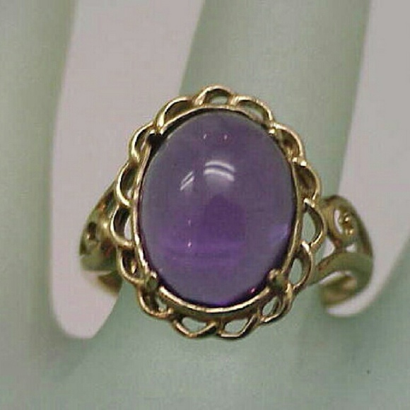Estate 10k gold genuine amethyst filigree ring