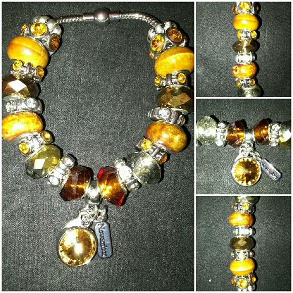 Nov birthstone Murano bead charm bracelet