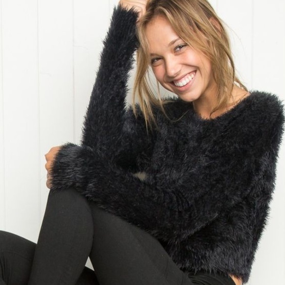 Brandy Melville Sweaters - Brandy Melville Black Fuzzy Crop Sweater LAST ONE!
