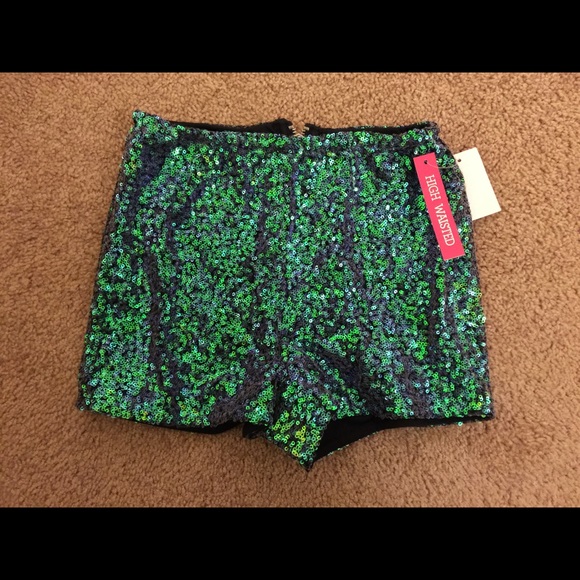 high waisted green sequin shorts