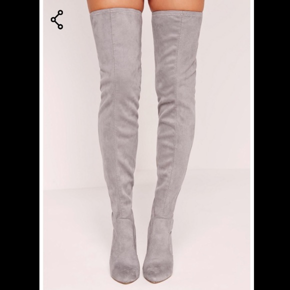 *SOLD* Grey Suede Pointed Toe Over The Knee Boots - Picture 2 of 4