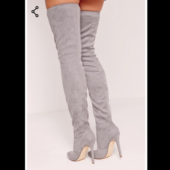 *SOLD* Grey Suede Pointed Toe Over The Knee Boots - Picture 3 of 4