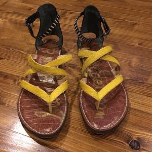 Sam Edelman yellow/black & white stripe sandals.