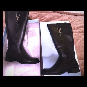 Black wide calf leather boots