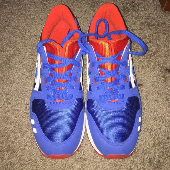 ...Red white and blue Asics...